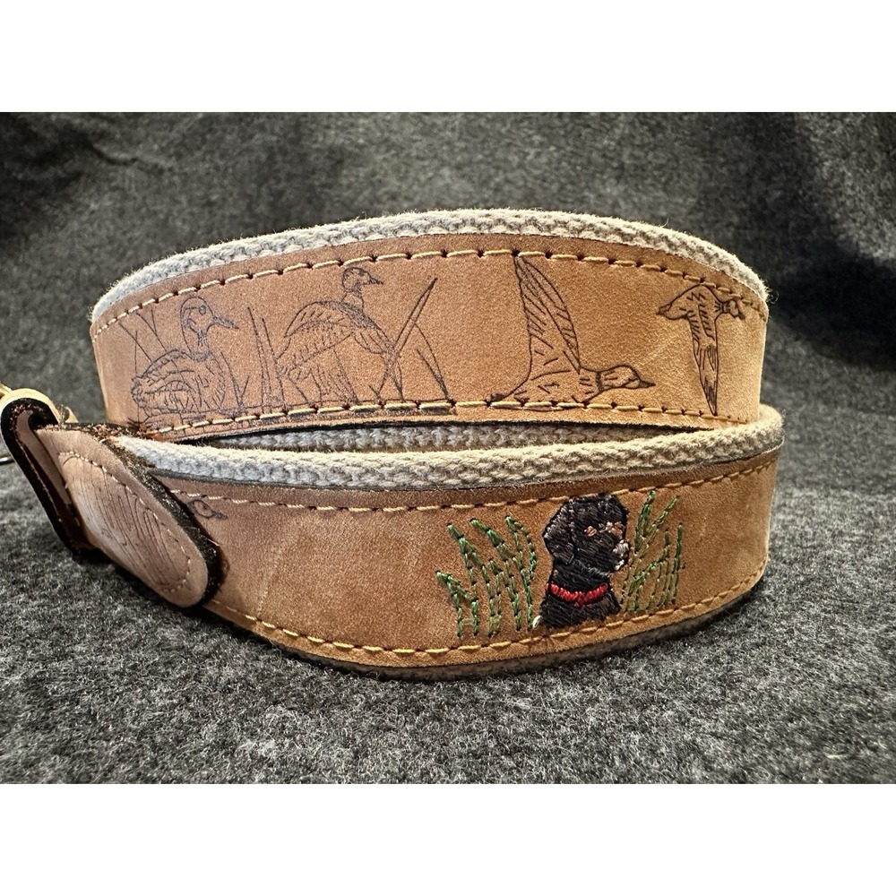 Zep-Pro Embroidered Retriever Dog-Mallard Ducks Stamp Leathe Canvas Belt SZ 34